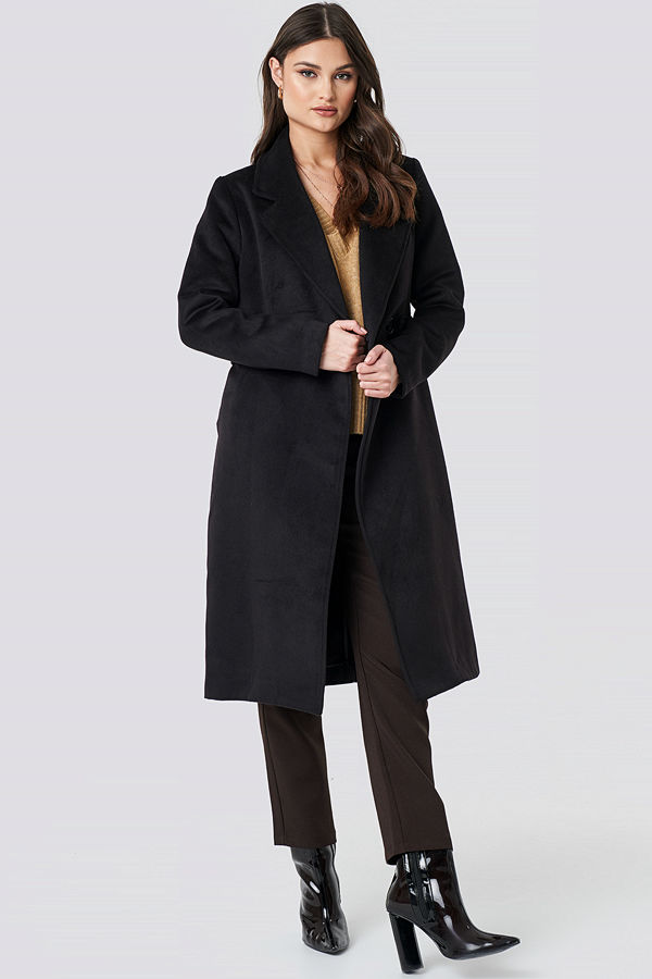 NA-KD Trend Lapel Collar Long Coat svart