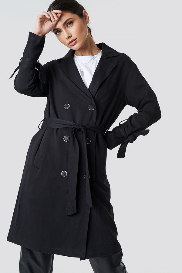 NA-KD Belted Trench Coat svart