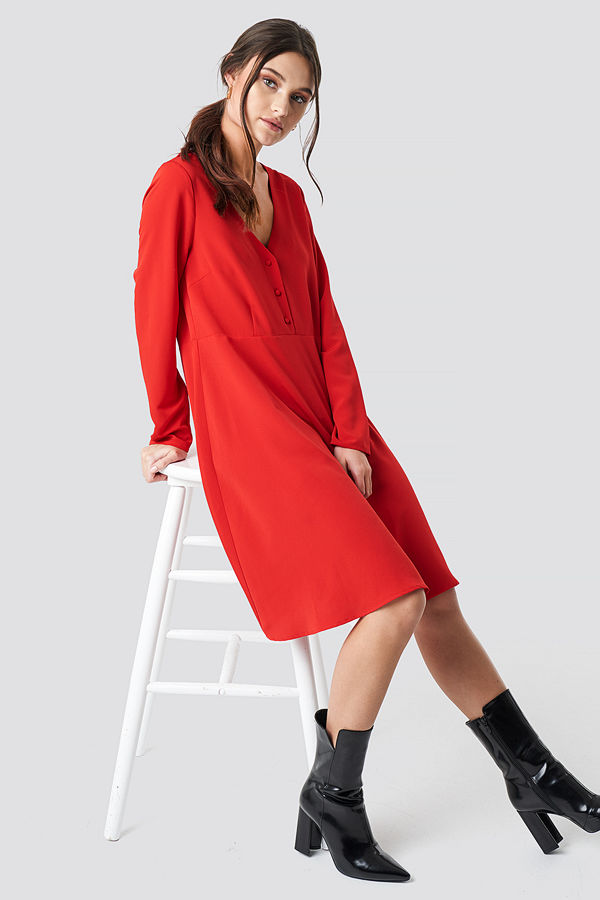 NA-KD Button Up Ls Dress röd