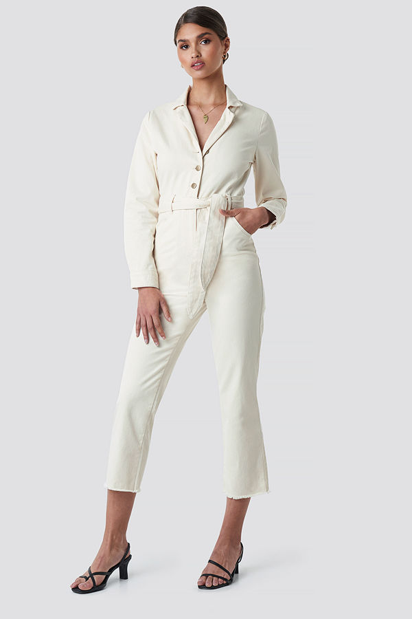 Tina Maria x NA-KD Front Tie Denim Jumpsuit vit