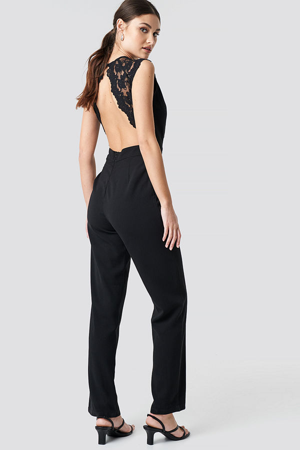 NA-KD Party Open Back Lace Part Jumpsuit svart