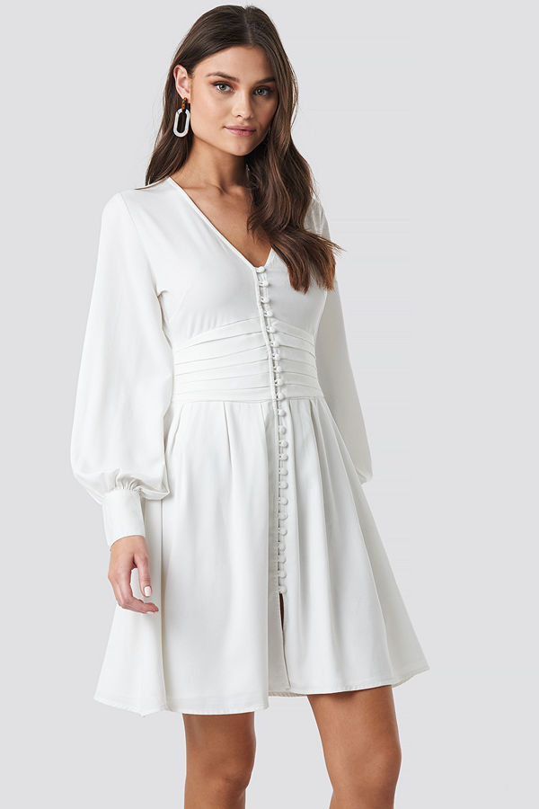 NA-KD Boho Draped Waist Button Up Dress vit