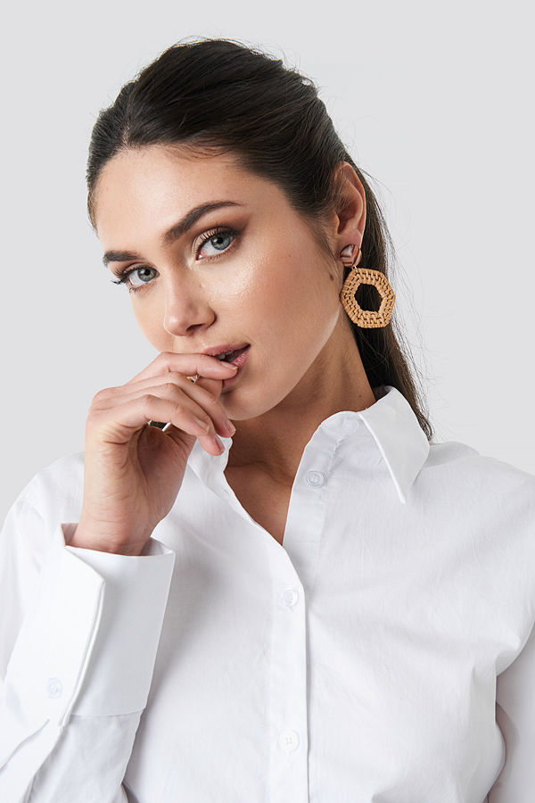 NA-KD Accessories smycke Straw Braided Hexagon Earrings brun