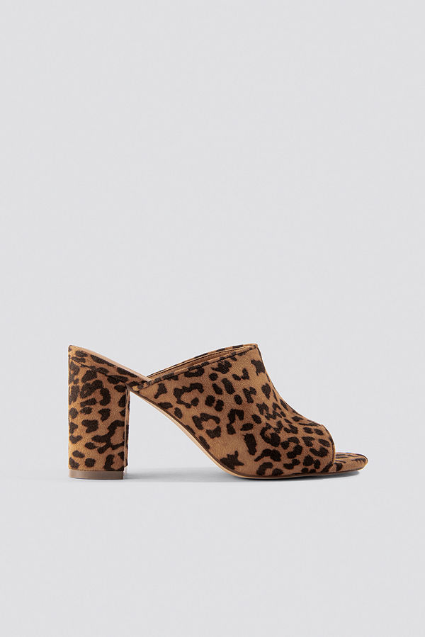 NA-KD Shoes Leopard Block Heel Mules brun