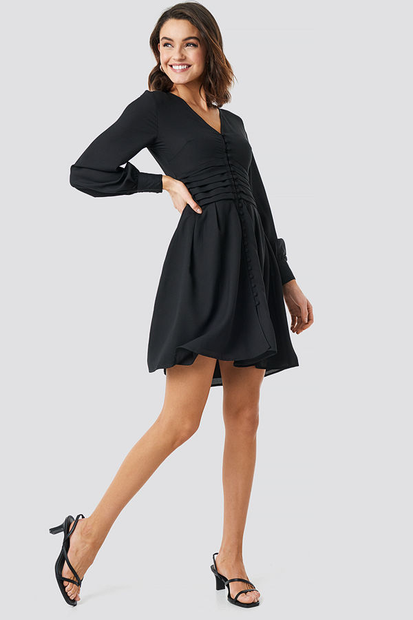 NA-KD Boho Draped Waist Button Up Dress svart