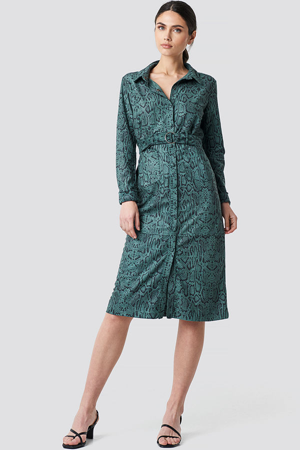 NA-KD Faux Leather Belted Dress grön