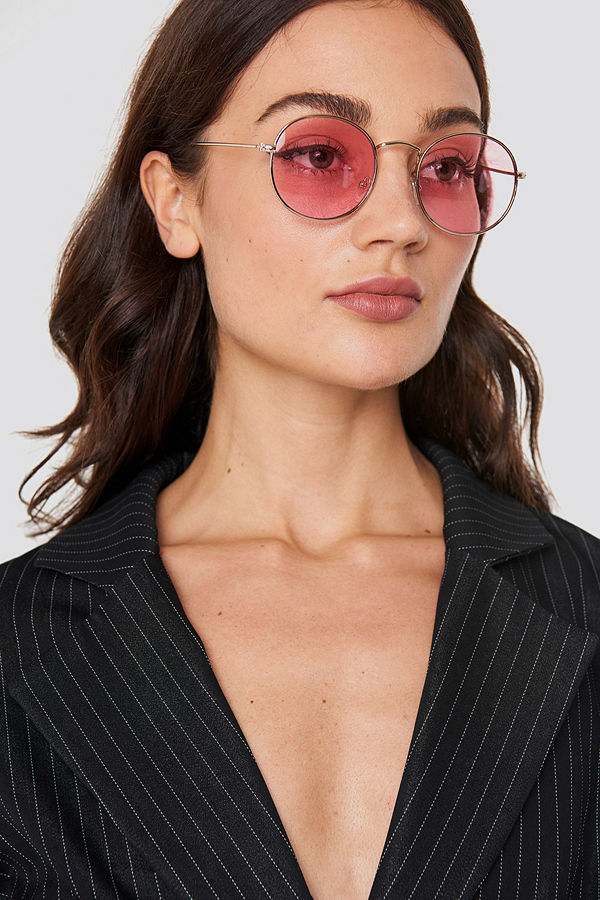 NA-KD Accessories Round Metal Frame Sunglasses rosa guld
