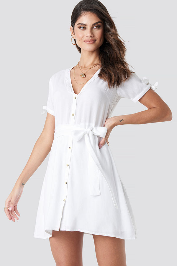 NA-KD Boho Deep V-Neck Knot Detail Dress vit