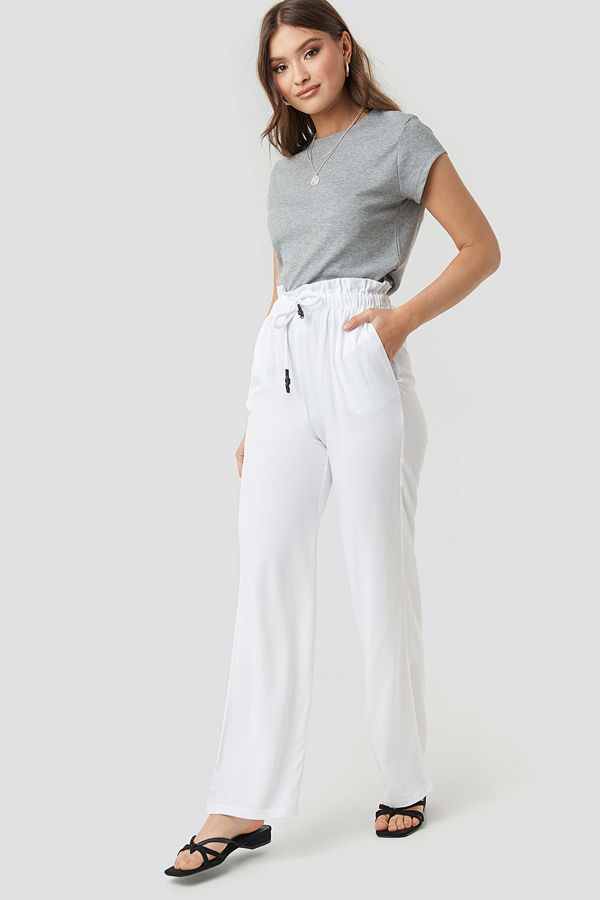NA-KD vita byxor Paperbag Wide Leg Trousers vit