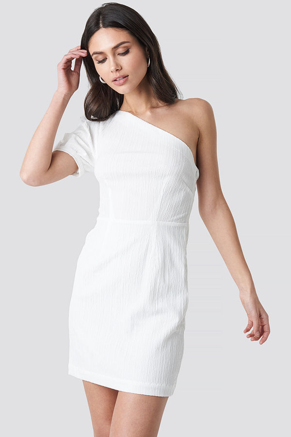 NA-KD Party One Shoulder Puff Sleeve Mini Dress vit