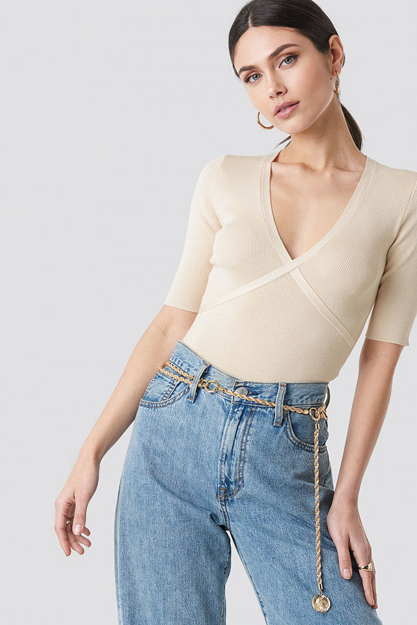 NA-KD Trend Marked Bust Line Sweater beige