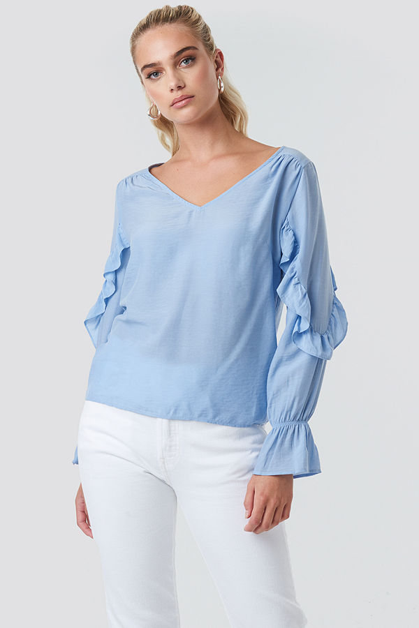 Rut & Circle Frill Sleeve Blouse blå