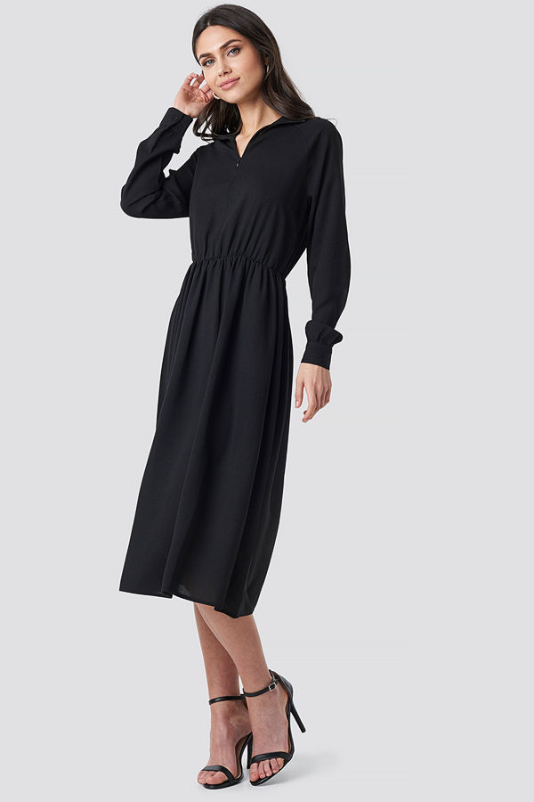 NA-KD Trend High Neck Zip Front Ankle Dress svart