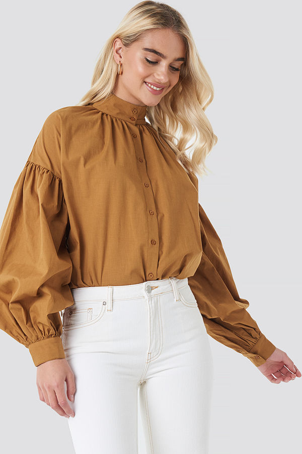NA-KD Classic Balloon Sleeve Shirt brun