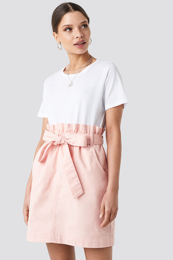 NA-KD Paper Bag Waist Denim Mini Skirt rosa