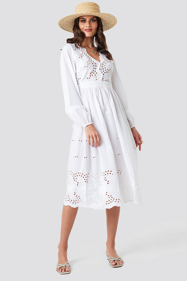 NA-KD Boho Scalloped Front Crochet Detail Dress vit