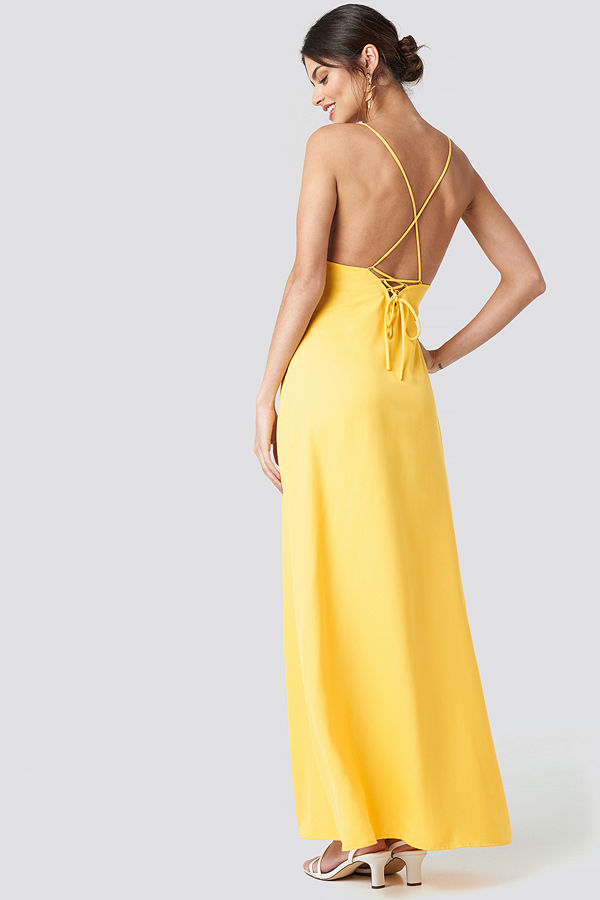 NA-KD Party Tie Back Maxi Dress gul