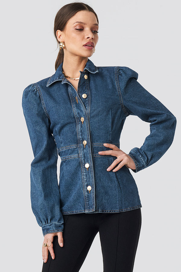 NA-KD Denim Puff Sleeve Jacket blå