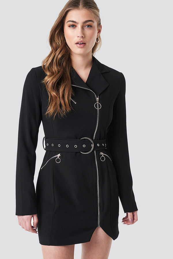 Donnaromina x NA-KD Belted Zip Detail Blazer Dress svart