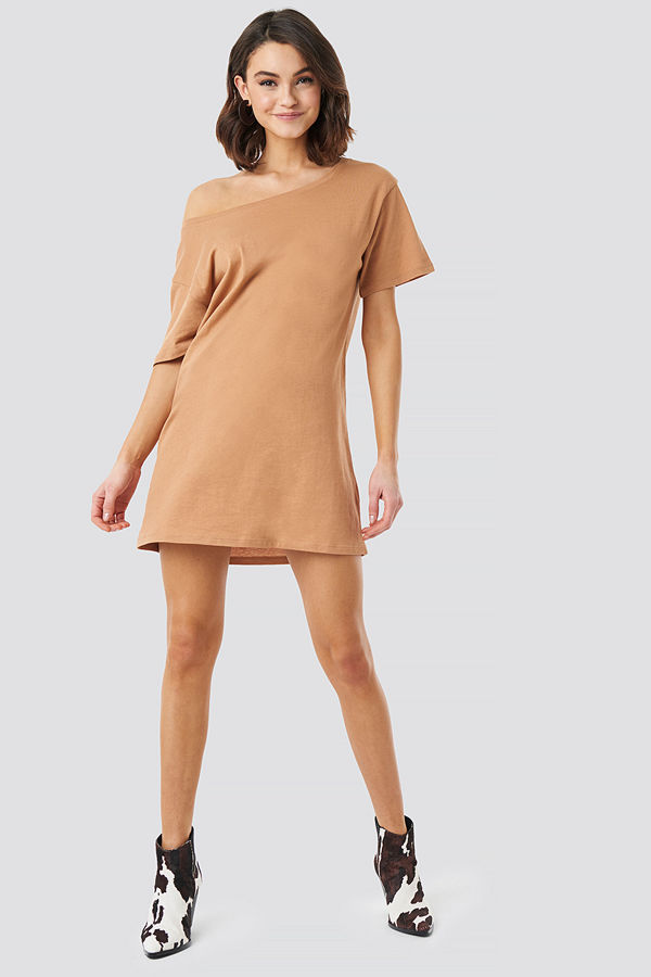 NA-KD One Shoulder T-shirt Dress beige