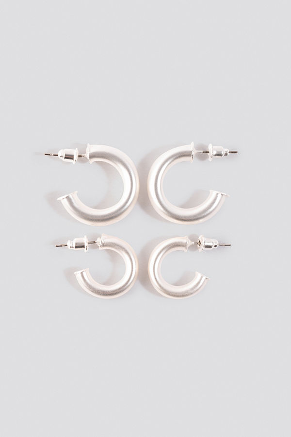 NA-KD Accessories smycke Flat End Mini Hoops (Double Pack) silver