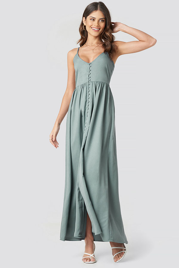 NA-KD Party Button Up V-Neck Dress grön