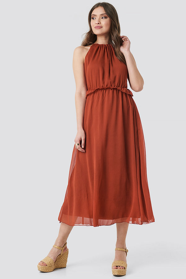 Trendyol Cinnamon Waist Detail Long Dress röd