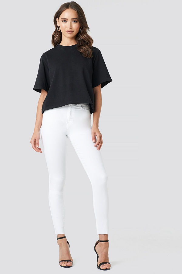 NA-KD Skinny High Waist Raw Hem Jeans vit