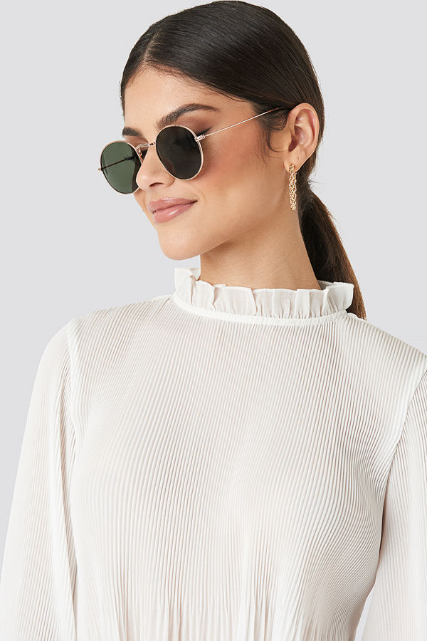 NA-KD Accessories Round Metal Frame Sunglasses grön