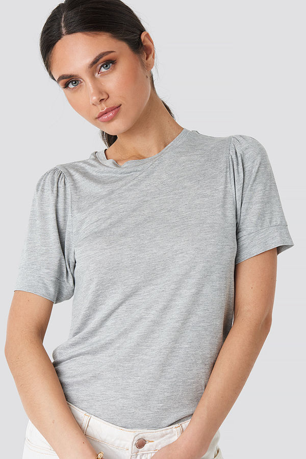 NA-KD Puff Sleeve T-shirt grå