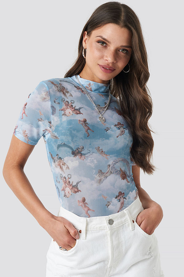 NA-KD Trend Cupid Short Sleeve Mesh Top blå