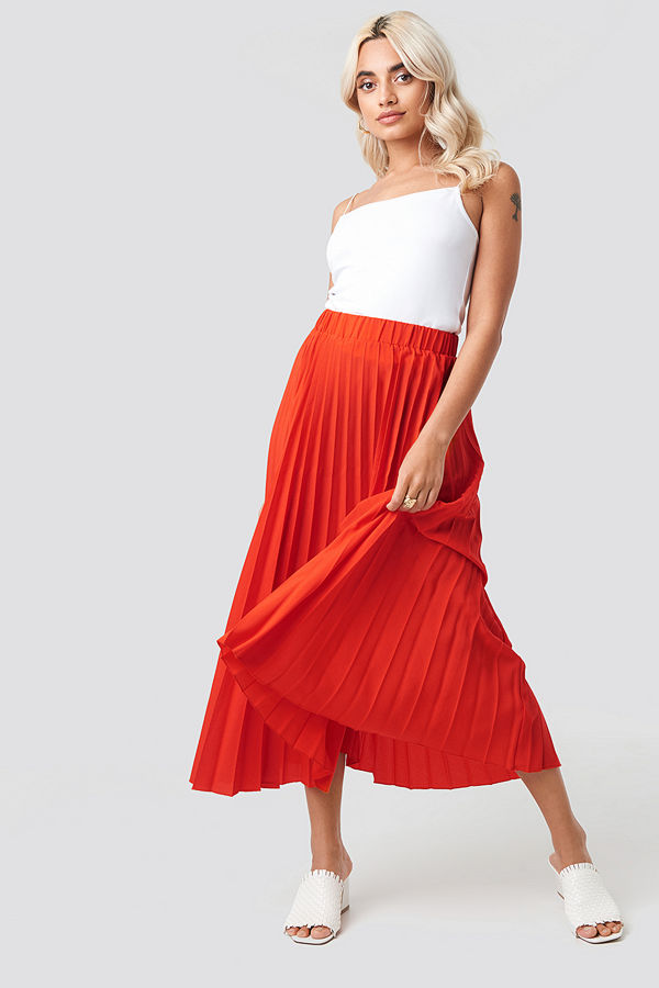 NA-KD Midi Pleated Skirt röd