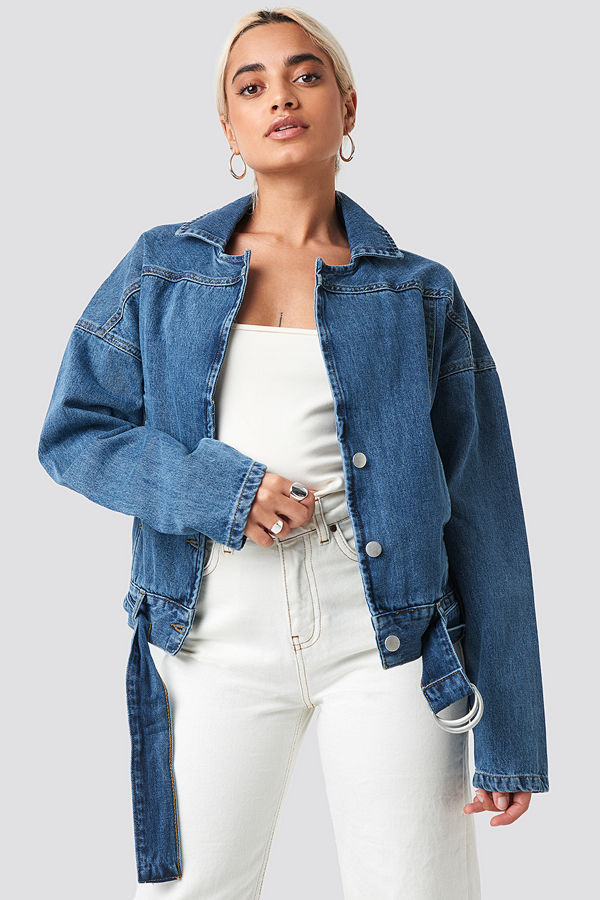 Trendyol Belt Detailed Denim Jacket blå