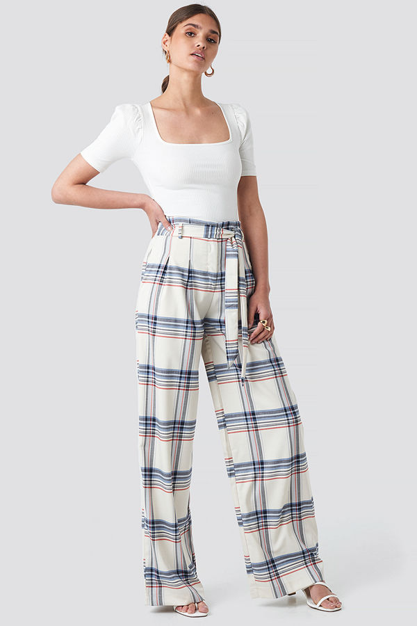 Trendyol vita rutiga byxor Checkered Plaid Trousers vit multicolor