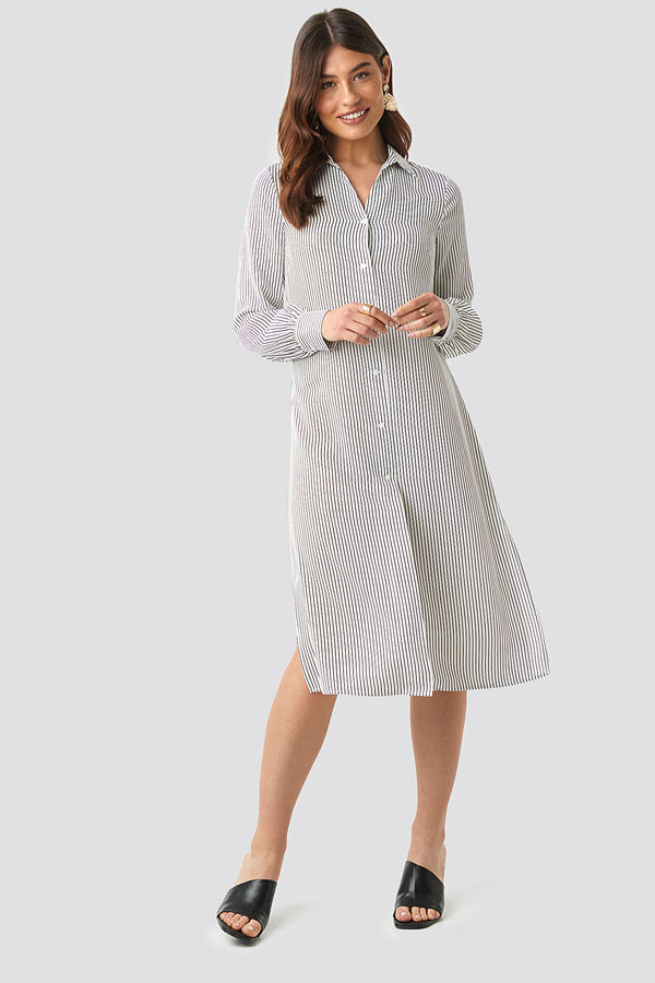 NA-KD Classic Midi Striped Shirt Dress vit