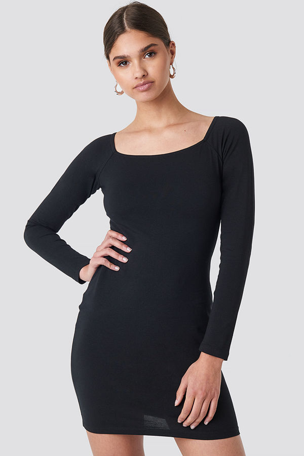 NA-KD Square Neckline Fitted Dress svart