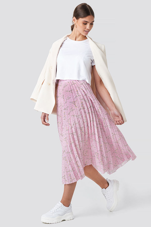 NA-KD Midi Pleated Skirt rosa