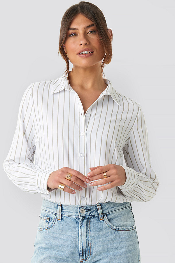 NA-KD Classic Regular Striped Shirt vit