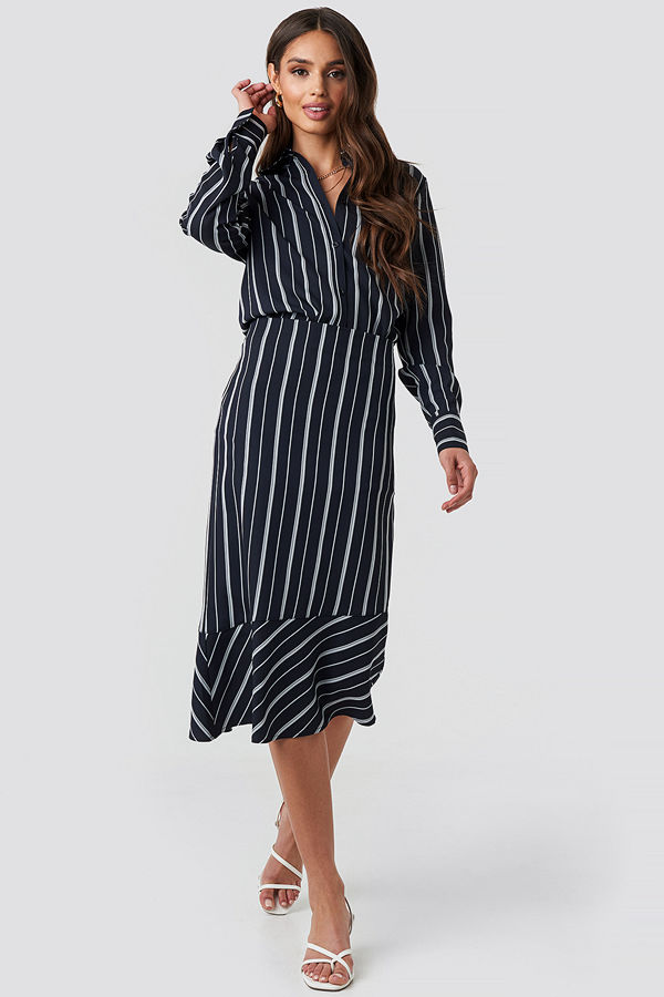 NA-KD Classic Asymmetric Striped Skirt blå