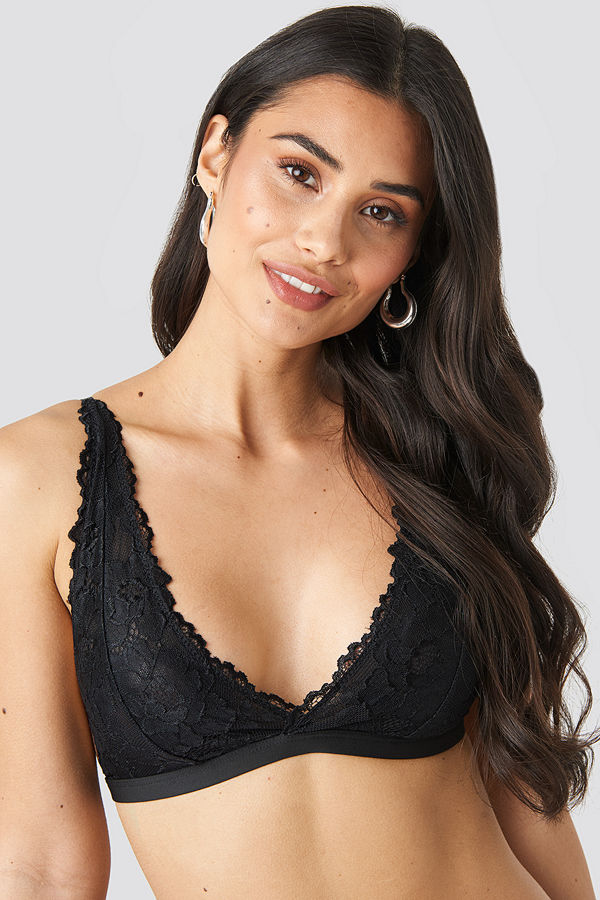 NA-KD Lingerie Overlap Elastic Lace Bra svart