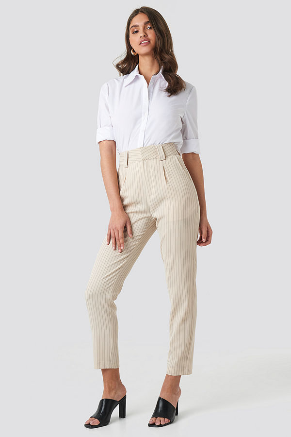 NA-KD Classic randiga byxor Pinstriped Cigarette Pants beige