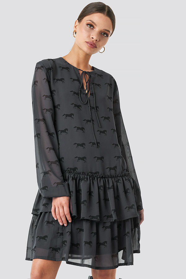 NA-KD Trend Giddy Up Printed Short Dress svart