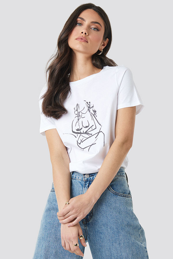 NA-KD Trend Hand Drawn T-shirt vit
