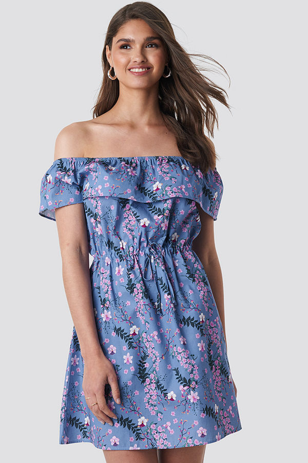 NA-KD Floral Bardot Mini Dress lila