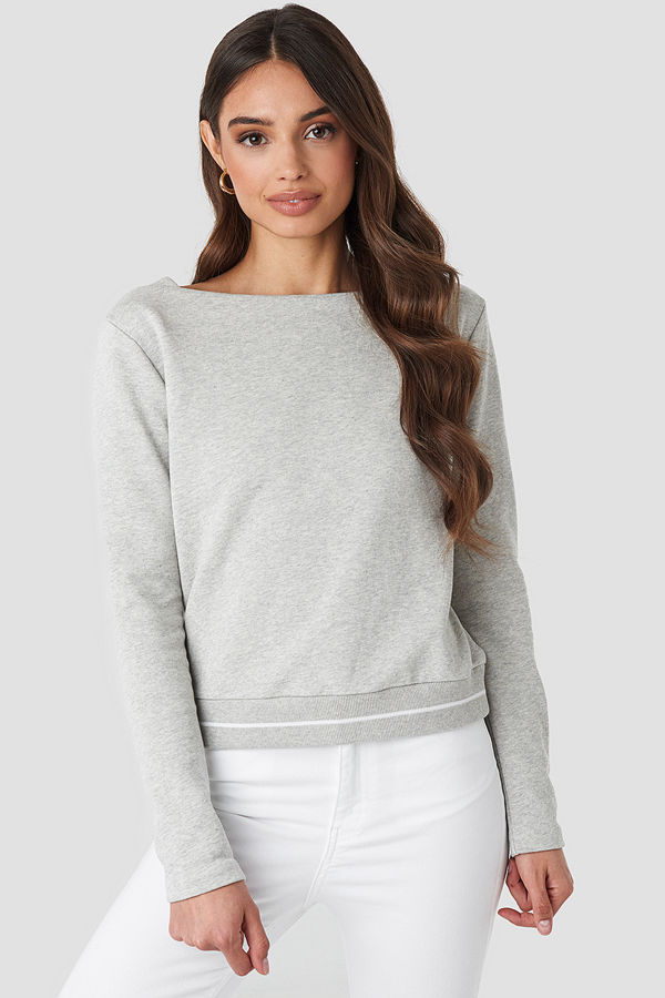 NA-KD Contrast Rib Sweatshirt grå