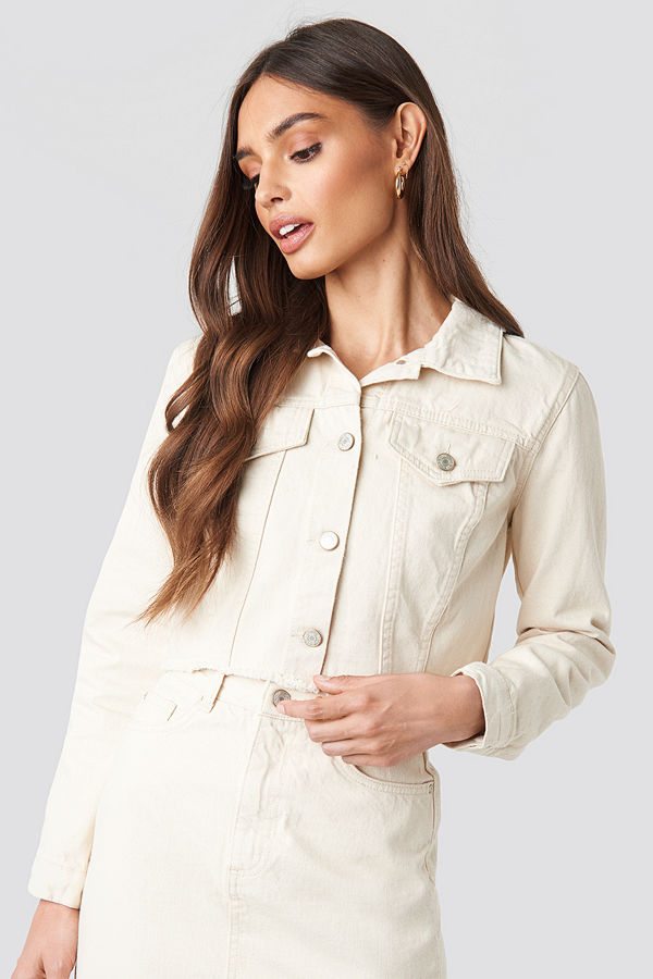 Trendyol Yol Crop Denim Jacket beige