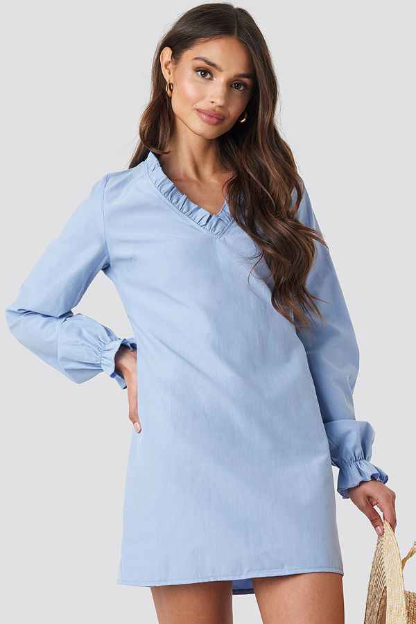NA-KD Boho Gathered Neckline Oversize Dress blå