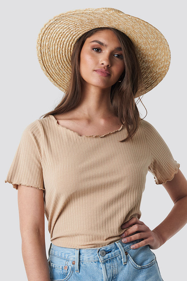 NA-KD Oversized Babylock Ribbed Tee beige
