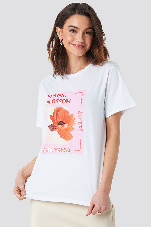 NA-KD Blossom Oversized T-shirt vit