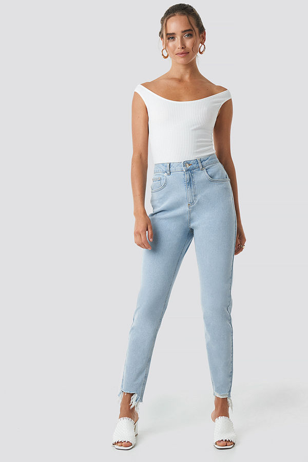 NA-KD High Waist Ripped Ankle Mom Jeans blå